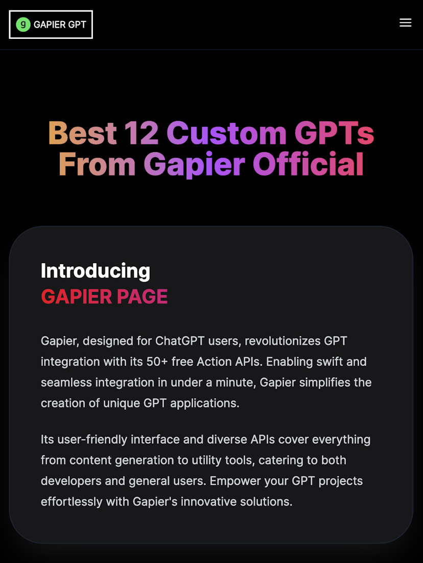 Picture of the Gapier GPTs Page