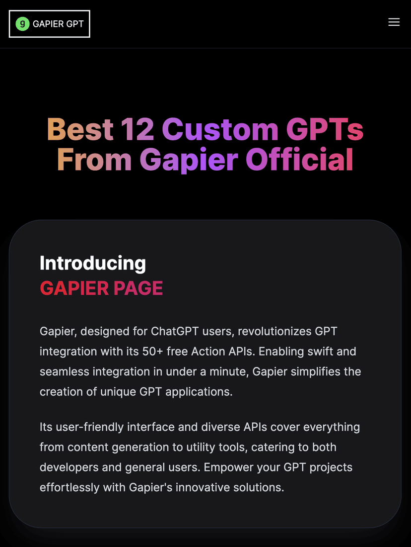 Picture of the Gapier GPTs Page